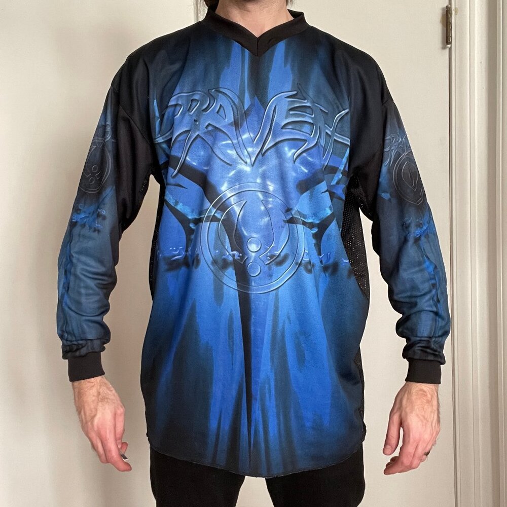 Vintage RAVEN Paintball Jersey Size Medium Made in USA Blue Cyber Mesh Polyester